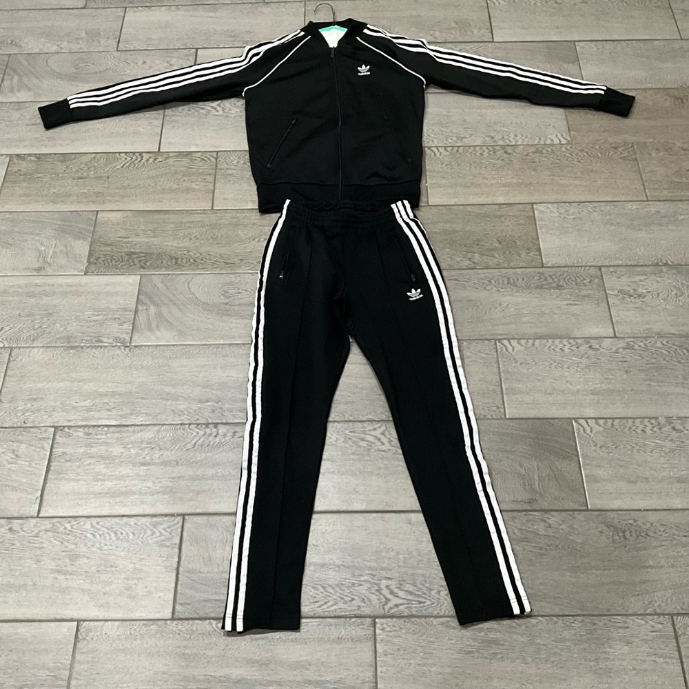 Adidas Black Tracksuit with White Stripes Includes Pants